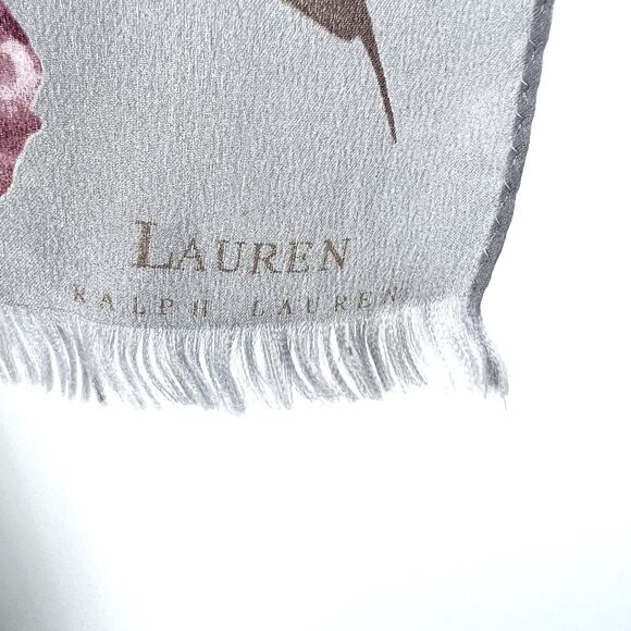 Vintage Ralph Lauren Silk Light Gray Pink Floral Roses Rectangle Scarf - Picture 9 of 9